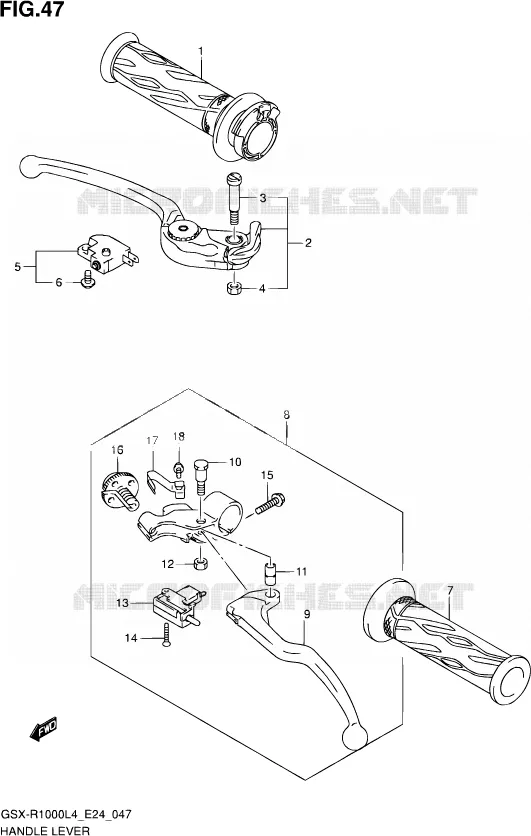 ENSEMBLE LEVIERS - POIGNEES Suzuki MOTO 1000 GSX-R 2014  GSX-R1000 L4  (E24)