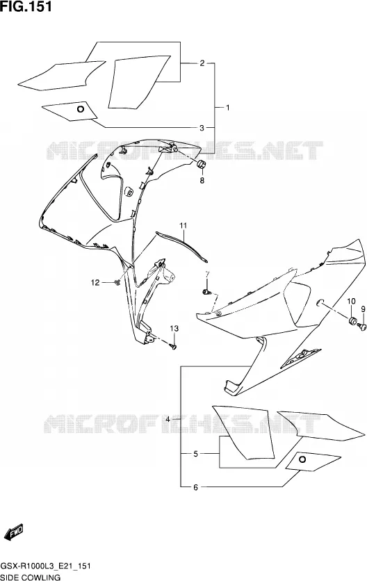 FLANCS DE CARENAGES (GSX-R1000ZL3 E24) Suzuki MOTO 1000 GSX-R 2013  GSX-R1000UF L3 (E21)