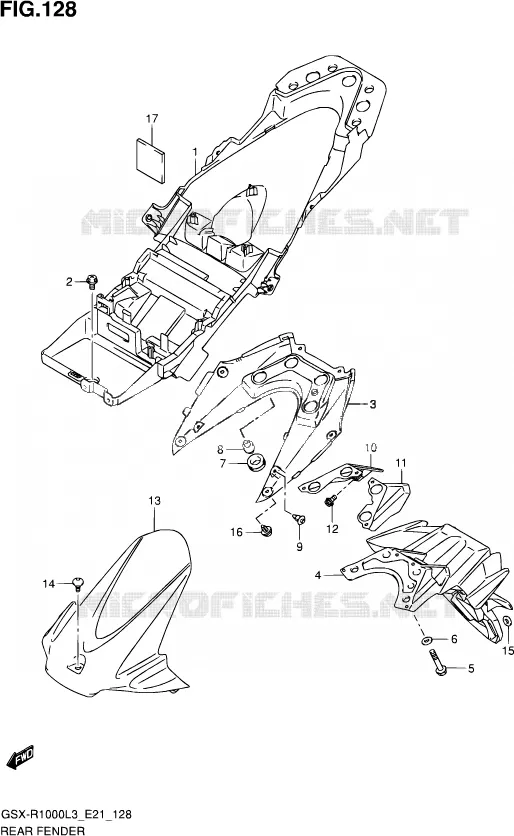 GARDE BOUE ARRIERE (GSX-R1000L3 E21) Suzuki MOTO 1000 GSX-R 2012  GSX-R1000UF L3 (E21)