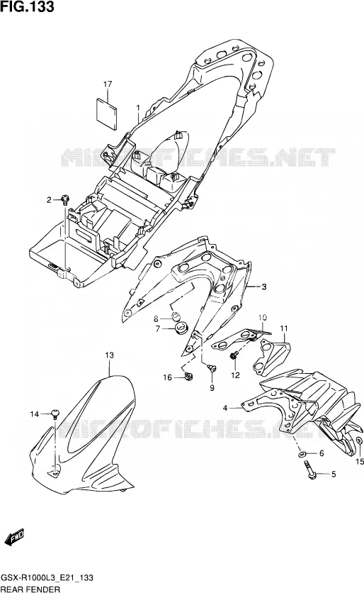 GARDE BOUE ARRIERE (GSX-R1000ZUFL3 E21) Suzuki MOTO 1000 GSX-R 2013  GSX-R1000UF L3 (E21)