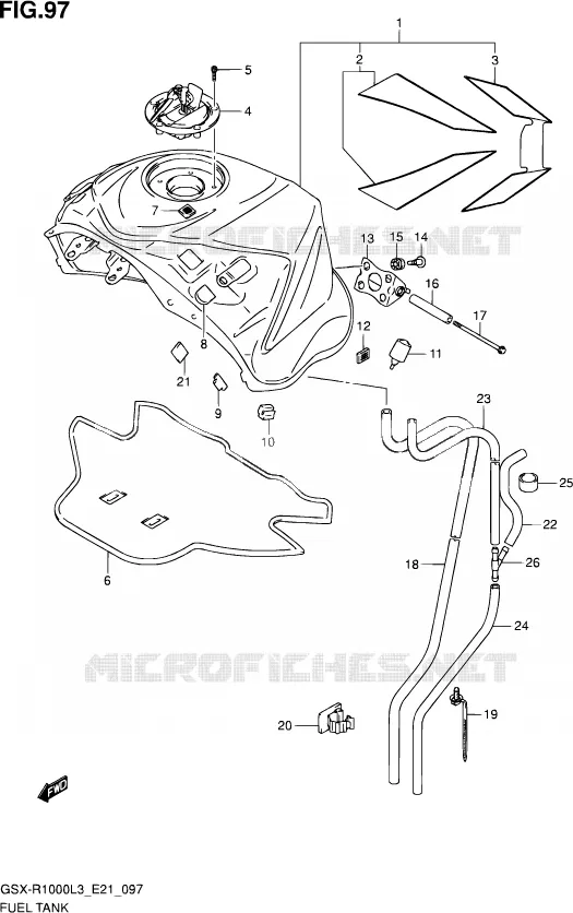 RESERVOIR D'ESSENCE (GSX-R1000ZL3 E21) Suzuki MOTO 1000 GSX-R 2012  GSX-R1000UF L3 (E21)