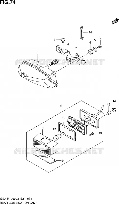 ENSEMBLE FEU ARRIERE (GSX-R1000L3 E24) Suzuki MOTO 1000 GSX-R 2013  GSX-R1000Z L3 (E21)