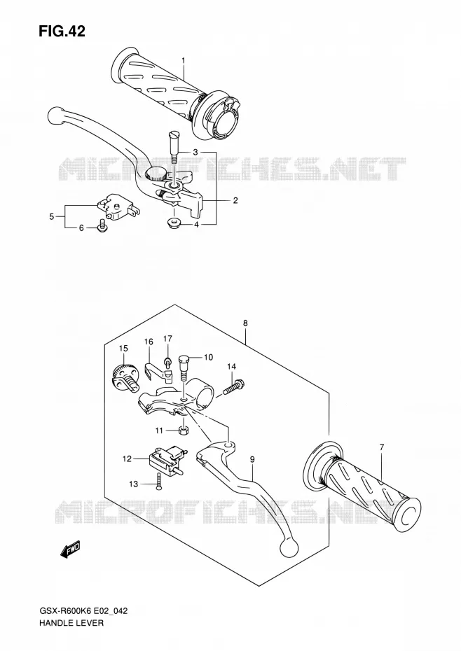 ENSEMBLE LEVIERS - POIGNEES Suzuki MOTO 600 GSX-R 2007  GSX-R600K7(E19)