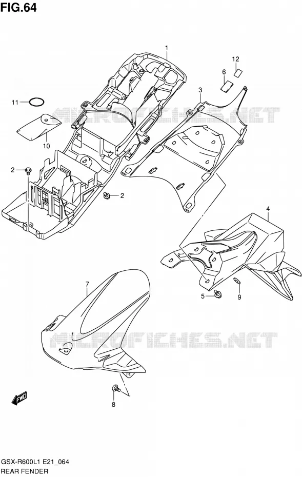 GARDE BOUE ARRIERE (GSX-R600UEL1 E21) Suzuki MOTO 600 GSX-R 2011  GSX-R600L1(E24)