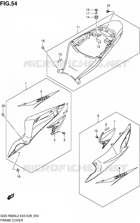 CARENAGES ARRIERE (44X) Suzuki MOTO 600 GSX-R 2012  GSX-R600L2(E03,E28,E33)