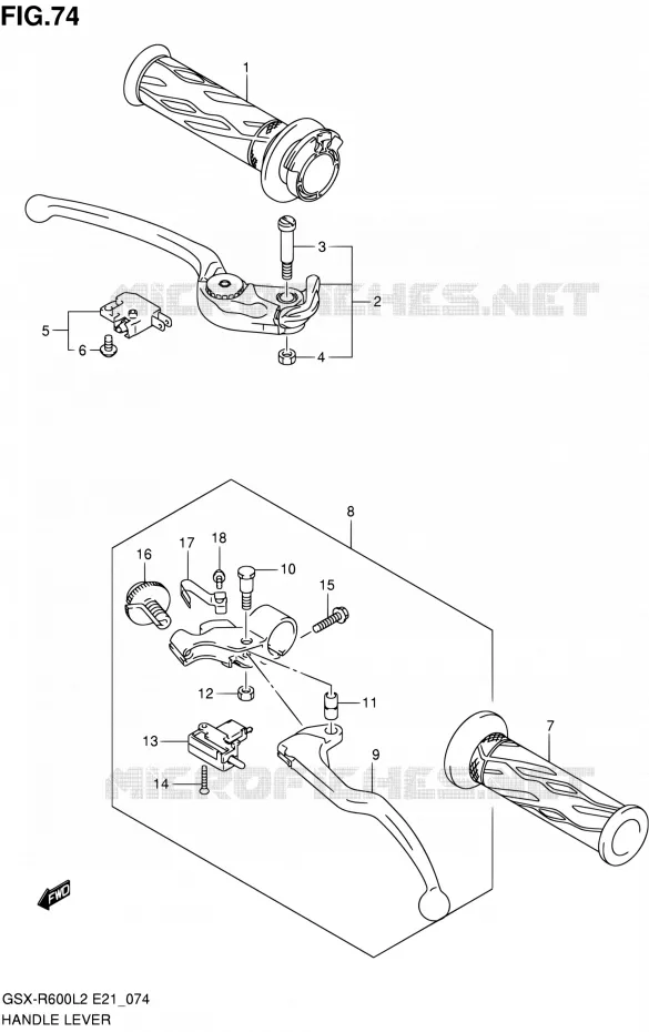 ENSEMBLE LEVIERS - POIGNEES Suzuki MOTO 600 GSX-R 2012  GSX-R600L2(E21)