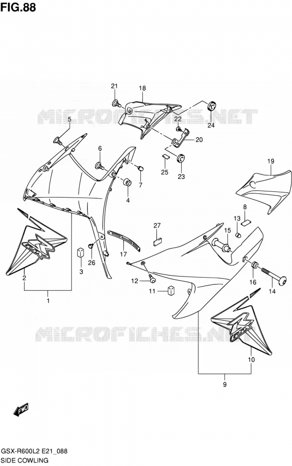 FLANCS DE CARENAGES (GSX-R600L2 E21:GLR) Suzuki MOTO 600 GSX-R 2012  GSX-R600L2(E21)