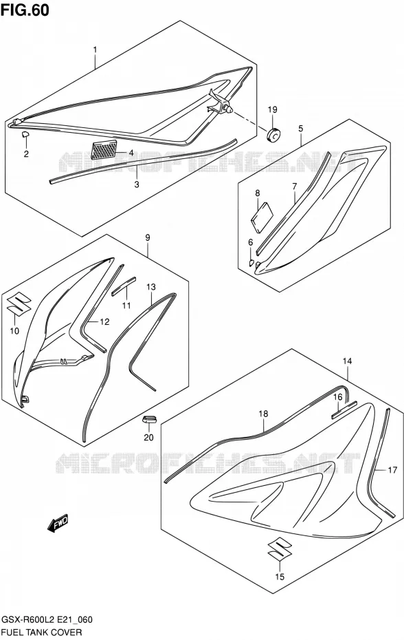 RESERVOIR D'ESSENCE - COUVERCLES (GSX-R600UFL2 E21) Suzuki MOTO 600 GSX-R 2012  GSX-R600L2(E24)