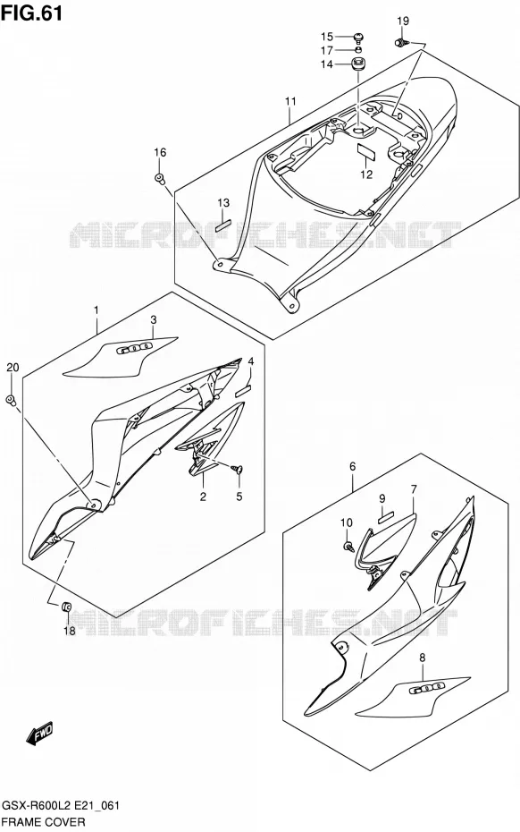 CARENAGES ARRIERE (GSX-R600L2 E21:GLR) Suzuki MOTO 600 GSX-R 2012  GSX-R600UEL2(E21)