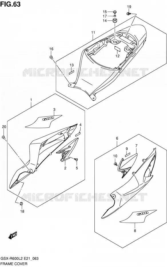 CARENAGES ARRIERE (GSX-R600L2 E24:GLR) Suzuki MOTO 600 GSX-R 2012  GSX-R600UFL2(E21)