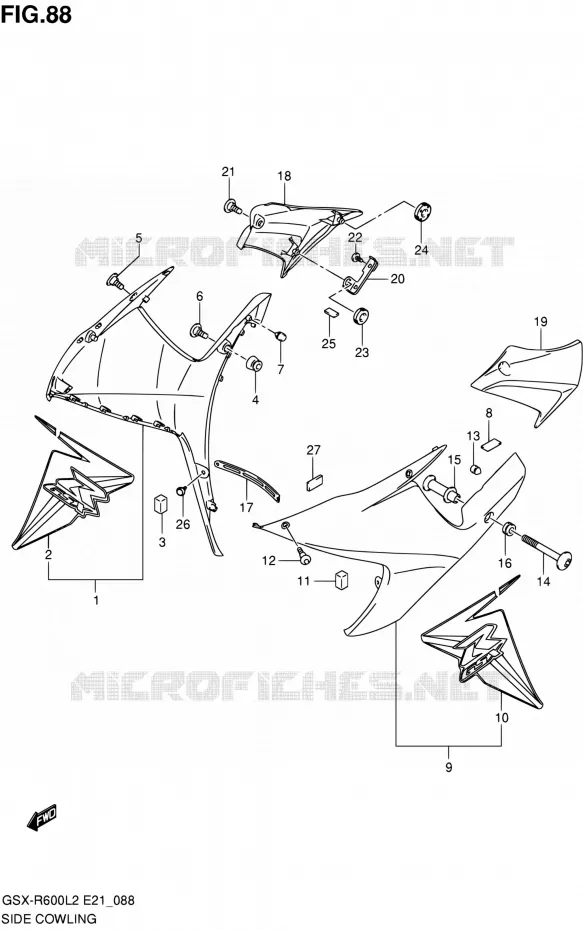 FLANCS DE CARENAGES (GSX-R600L2 E21:GLR) Suzuki MOTO 600 GSX-R 2012  GSX-R600UFL2(E21)