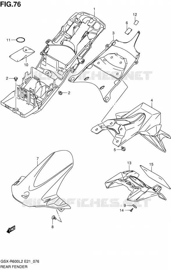 GARDE BOUE ARRIERE (GSX-R600L2 E24) Suzuki MOTO 600 GSX-R 2012  GSX-R600UFL2(E21)
