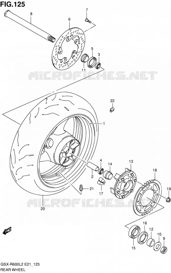 ROUE ARRIERE (GSX-R600UFL2 E21) Suzuki MOTO 600 GSX-R 2012  GSX-R600UFL2(E21)