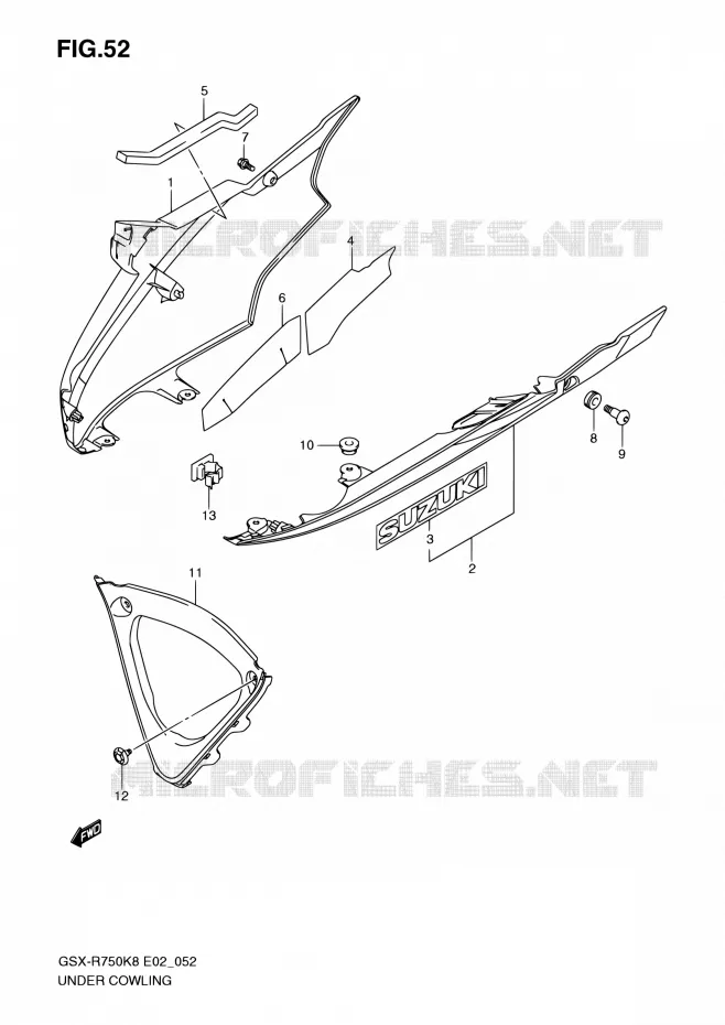CARENAGES INFERIEUR (FLANCS) (MODEL K8) Suzuki MOTO 750 GSX-R 2008  GSX-R750 K8 (E02,E19)
