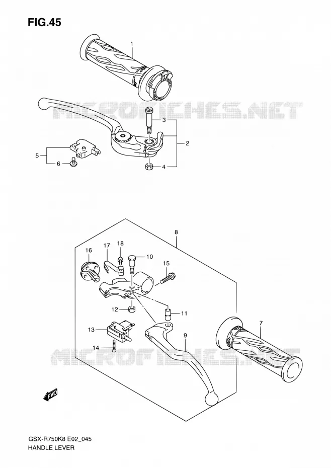 ENSEMBLE LEVIERS - POIGNEES Suzuki MOTO 750 GSX-R 2008  GSX-R750 K8 (E02,E19)