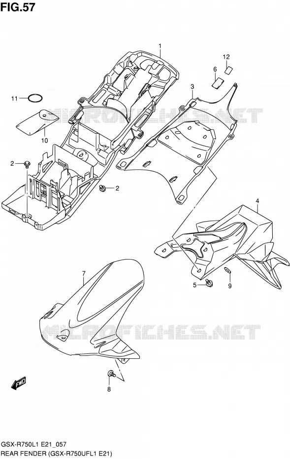 GARDE BOUE ARRIERE (GSX-R750UFL1 E21) Suzuki MOTO 750 GSX-R 2011  GSX-R750L1(E24)