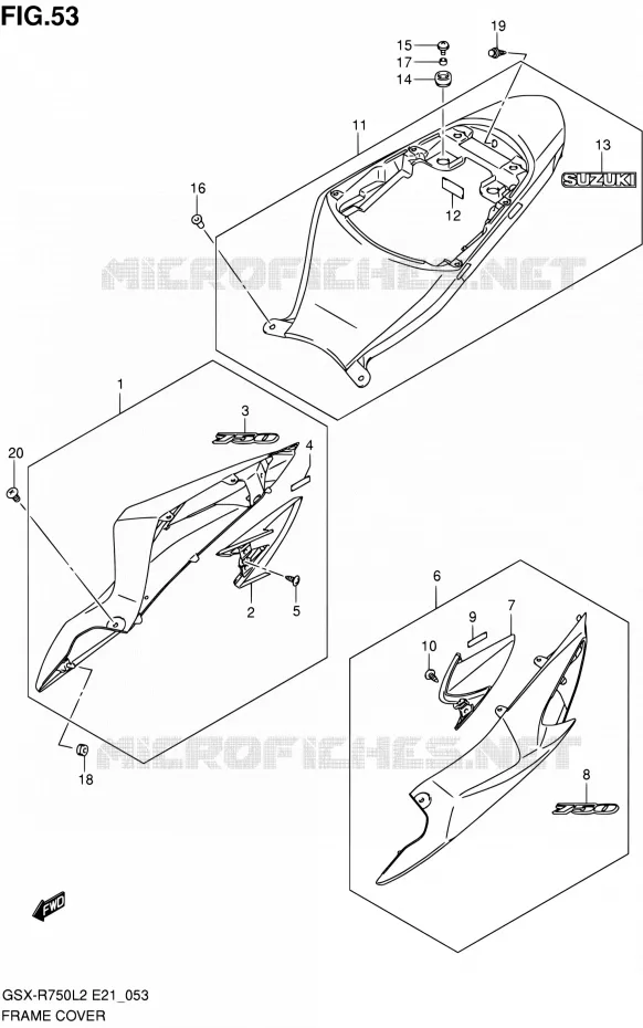 CARENAGES ARRIERE (GSX-R750L2 E21:GLR) Suzuki MOTO 750 GSX-R 2012  GSX-R750L2(E21)