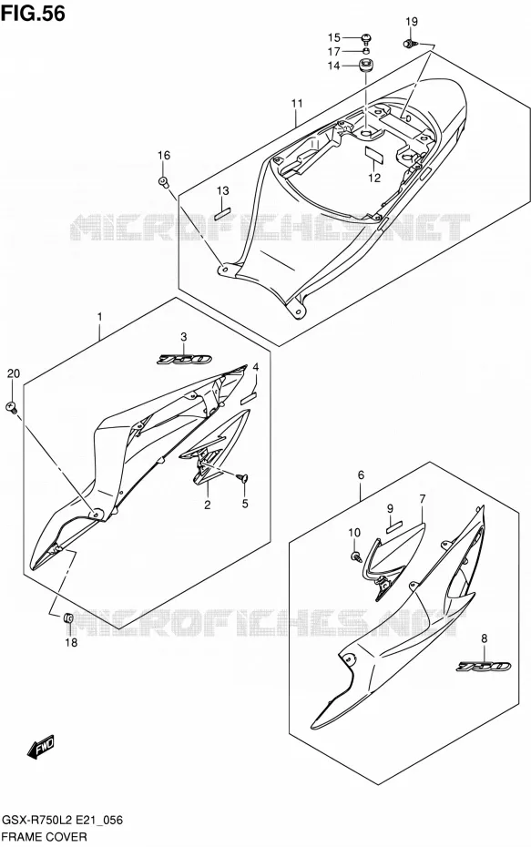 CARENAGES ARRIERE (GSX-R750UFL2 E21:GLR) Suzuki MOTO 750 GSX-R 2012  GSX-R750L2(E21)