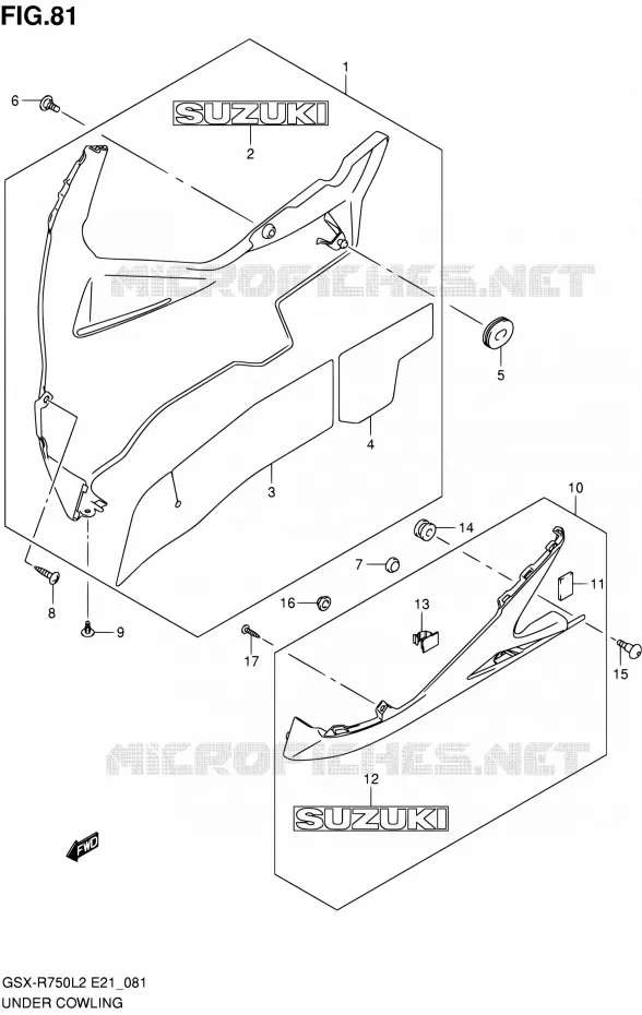 CARENAGES INFERIEUR (FLANCS) (GSX-R750UFL2 E21) Suzuki MOTO 750 GSX-R 2012  GSX-R750L2(E21)