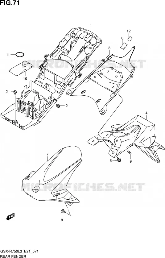 GARDE BOUE ARRIERE (GSX-R750UFL3 E21) Suzuki MOTO 750 GSX-R 2013  GSX-R750 L3 (E24)