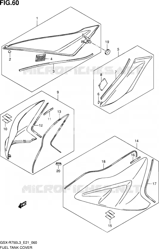 RESERVOIR D'ESSENCE - COUVERCLES (GSX-R750L3 E21) Suzuki MOTO 750 GSX-R 2013  GSX-R750 L3 (E24)