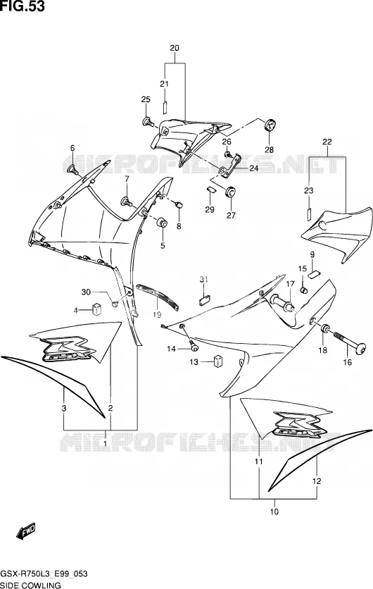 FLANCS DE CARENAGES (AA3) Suzuki MOTO 750 GSX-R 2013  GSX-R750 L3 (E99)