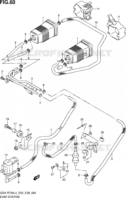 SYSTÈME DE RECYCLAGE VAPEURS CARBURANT (GSX-R750L4 E33) Suzuki MOTO 750 GSX-R 2014  GSX-R750 L4 (E03,E28,E33)