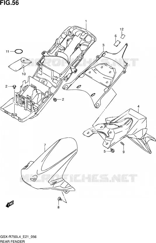 GARDE BOUE ARRIERE (GSX-R750L4 E21) Suzuki MOTO 750 GSX-R 2014  GSX-R750 L4 (E21)