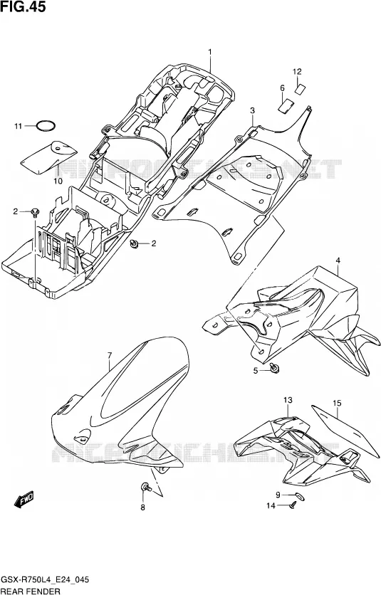 GARDE BOUE ARRIERE Suzuki MOTO 750 GSX-R 2014  GSX-R750 L4 (E24)