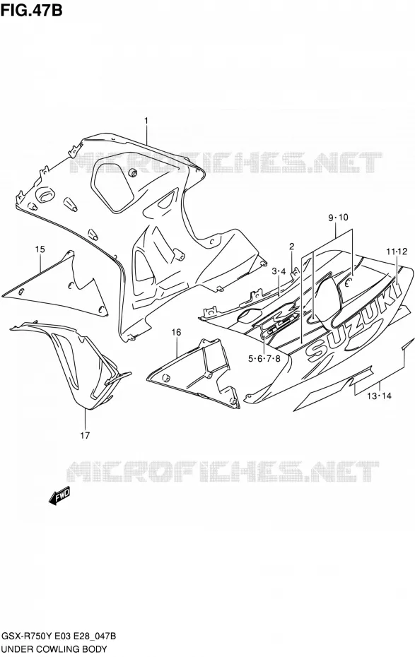 CARENAGES INFERIEUR (FLANCS) (MODELE K2) Suzuki MOTO 750 GSX-R 2000  GSX-R750Y(E03,E28,E33)