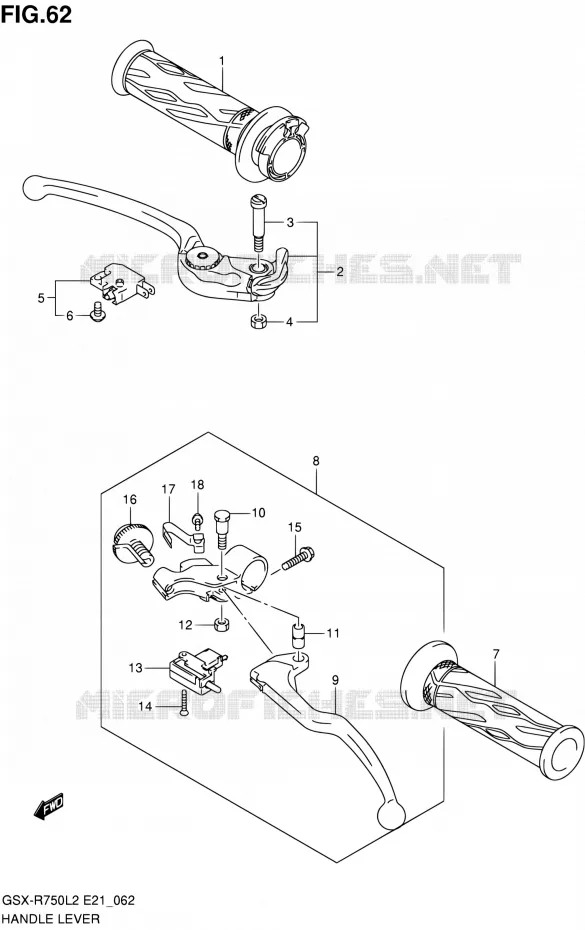 ENSEMBLE LEVIERS - POIGNEES Suzuki MOTO 750 GSX-R 2012  GSX-R750UFL2(E21)