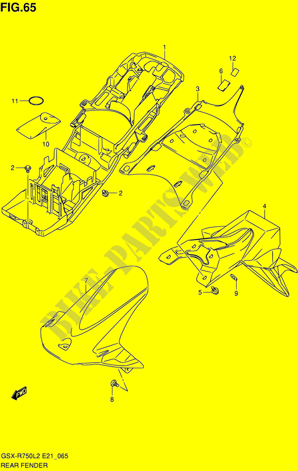 GARDE BOUE ARRIERE (GSX R750UFL2 E21) pour Suzuki GSX-R 750 2012