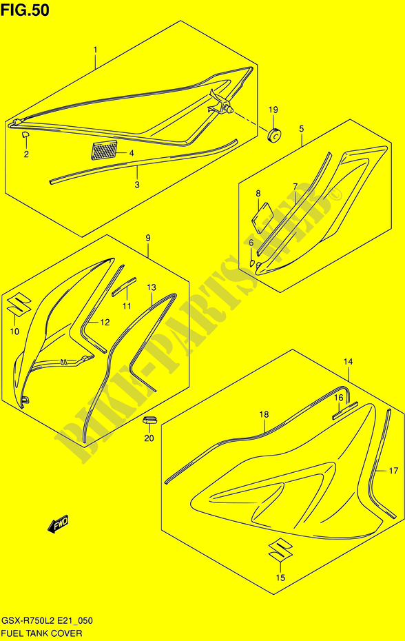 RESERVOIR D'ESSENCE   COUVERCLES (GSX R750L2 E21) pour Suzuki GSX-R 750 2012