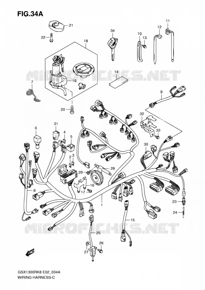 FAISCEAU ELECTRIQUE (GSX1300RK8/RK9 P37) Suzuki MOTO 1300 HAYABUSA 2010  GSX1300RL0(E19)