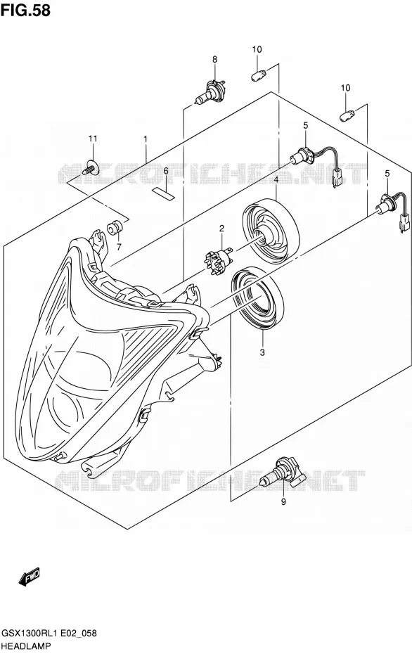 PHARE (GSX1300RL1 E02) Suzuki MOTO 1300 HAYABUSA 2011  GSX1300RL1(E51)