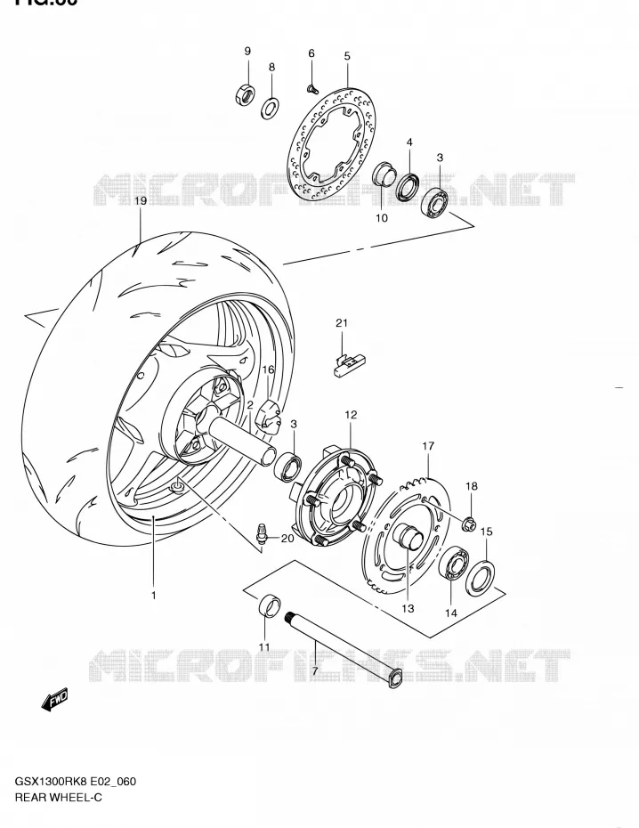 ROUE ARRIERE (MODEL K8/K9) Suzuki MOTO 1300 HAYABUSA 2008  GSX1300RU2K8(E19)