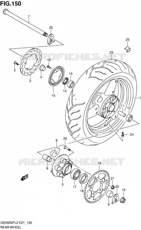 ROUE ARRIERE (GSX650FAL2 E21) Suzuki MOTO 650 GSX-F 2015  GSX650FAL2(E21)