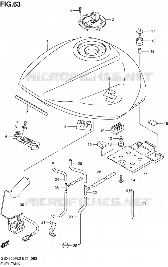 RESERVOIR D'ESSENCE (GSX650FL2 E24) Suzuki MOTO 650 GSX-F 2012  GSX650FUAL2(E21)