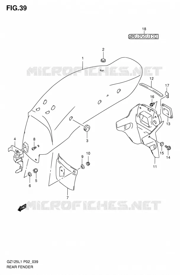 GARDE BOUE ARRIERE Suzuki MOTO 125 MARAUDER 2011  GZ125L1(E02)
