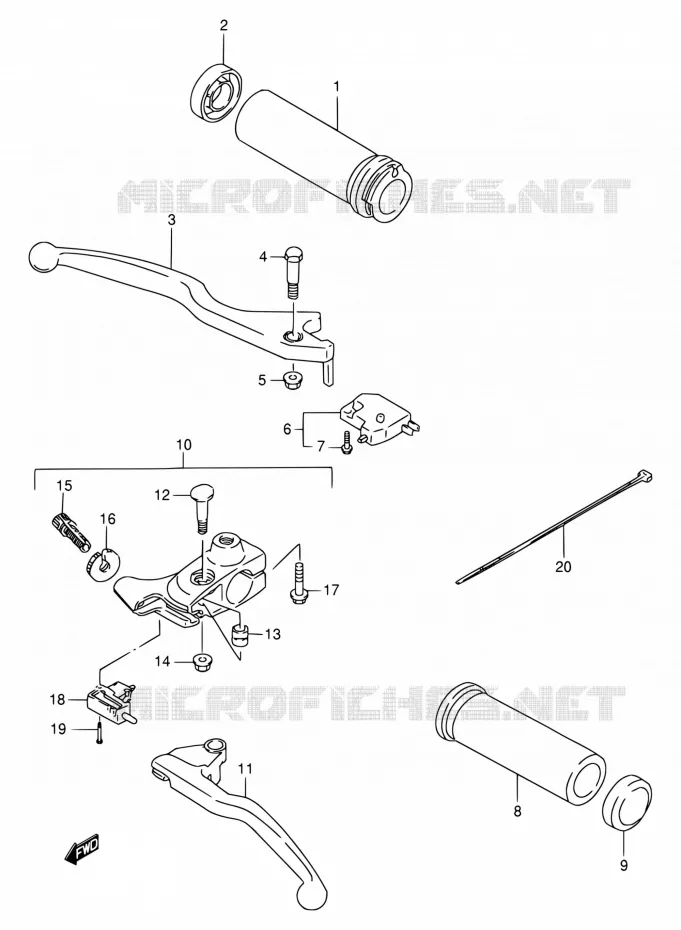 ENSEMBLE LEVIERS - POIGNEES Suzuki MOTO 650 SAVAGE 1999  LS650PX(E22)