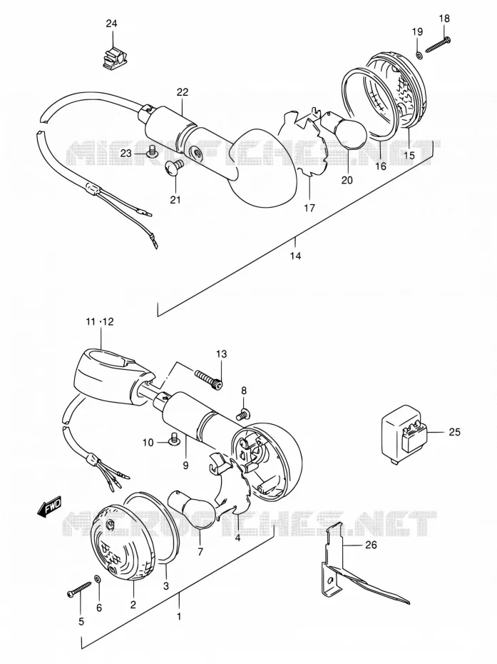 CLIGNOTANTS (MODELE T/V/W/Y/K1/K2/K3) Suzuki MOTO 650 BOULEVARD 2000  LS650P Y (E03,E28,E33)