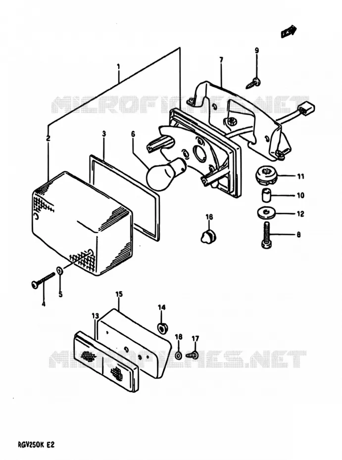ENSEMBLE FEU ARRIERE Suzuki MOTO 250 RG 1989  RGV250K(E24)