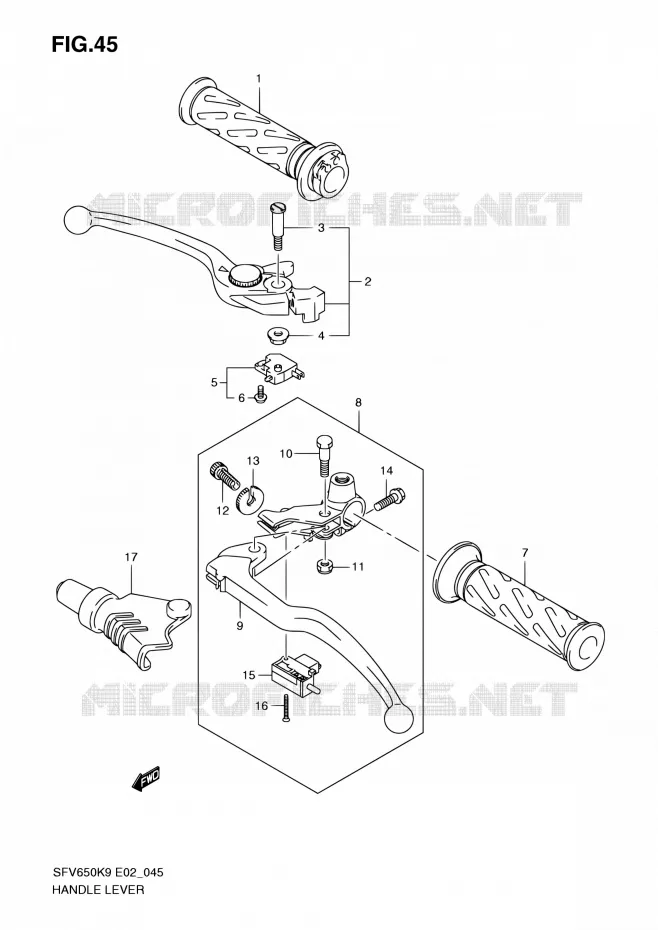 ENSEMBLE LEVIERS - POIGNEES Suzuki MOTO 650 GLADIUS 2009  SFV650 K9 (E02,E19)