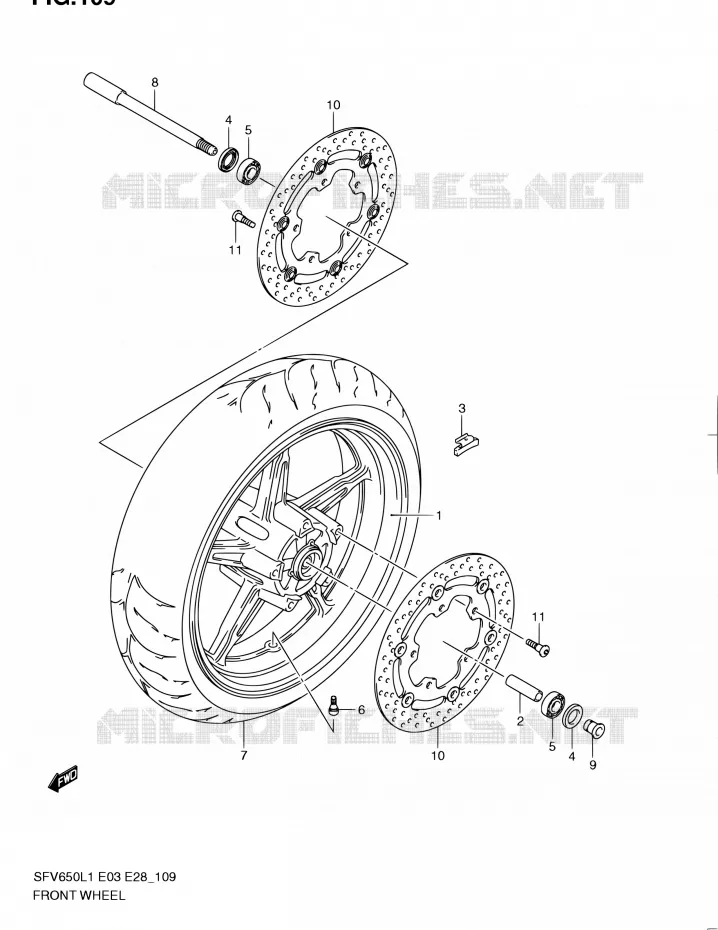 ROUE AVANT (SFV650L1 E28) Suzuki MOTO 650 GLADIUS 2011  SFV650 L1 (E03,E28,E33)