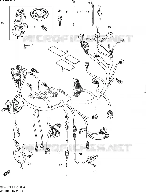 FAISCEAU ELECTRIQUE (SFV650UL1 E21) Suzuki MOTO 650 GLADIUS 2011  SFV650L1(E24)