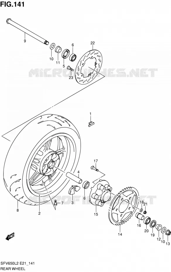 ROUE ARRIERE (SFV650UL2 E24) Suzuki MOTO 650 GLADIUS 2012  SFV650L2(E21)