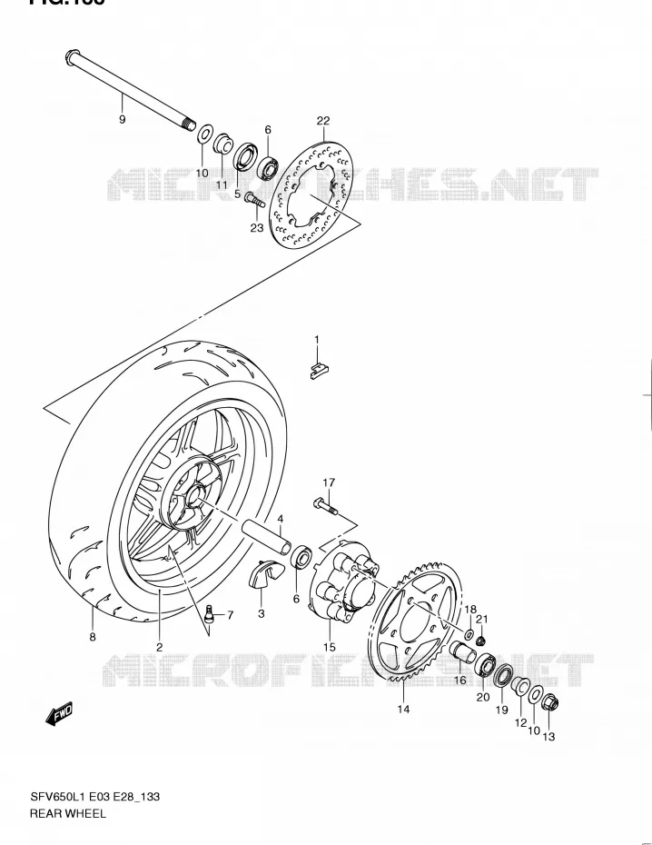 ROUE ARRIERE (SFV650L1 E28) Suzuki MOTO 650 GLADIUS 2011  SFV650A L1 (E03,E28,E33)