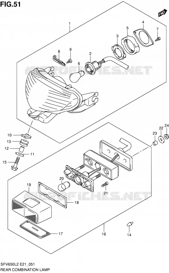 ENSEMBLE FEU ARRIERE (SFV650L2 E24) Suzuki MOTO 650 GLADIUS 2012  SFV650AL2(E21)