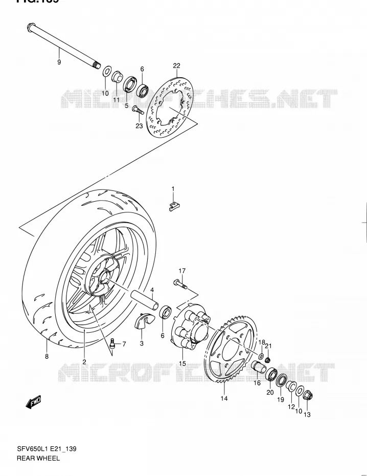 ROUE ARRIERE (SFV650L1 E21) Suzuki MOTO 650 GLADIUS 2011  SFV650UL1(E24)