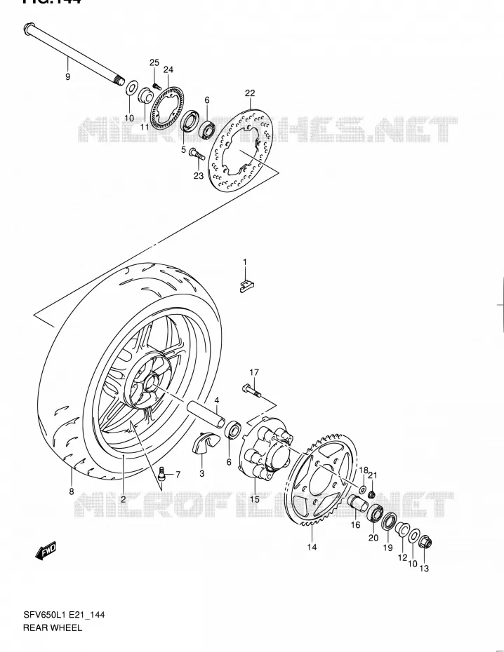 ROUE ARRIERE (SFV650UAL1 E21) Suzuki MOTO 650 GLADIUS 2011  SFV650UL1(E24)